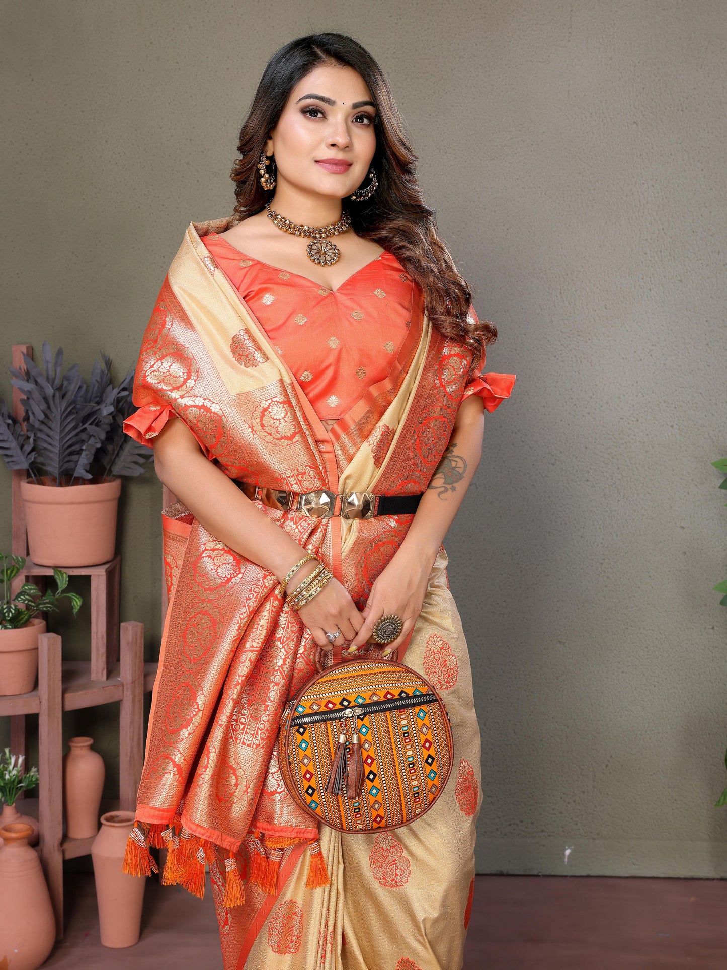 Budget-Friendly Premium Viscose Silk Saree with Contrast Woven Border & Pallu