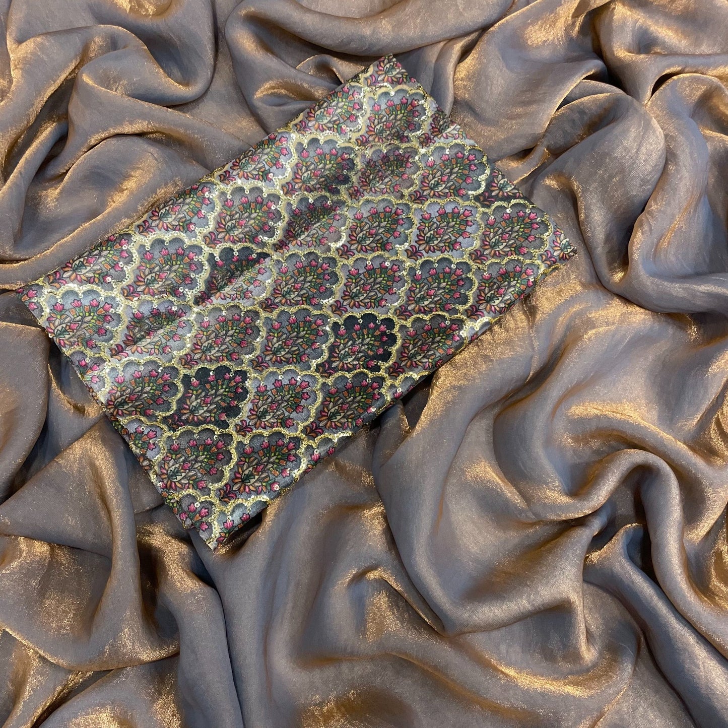 Space Silk Saree with Designer Mirror Work Blouse