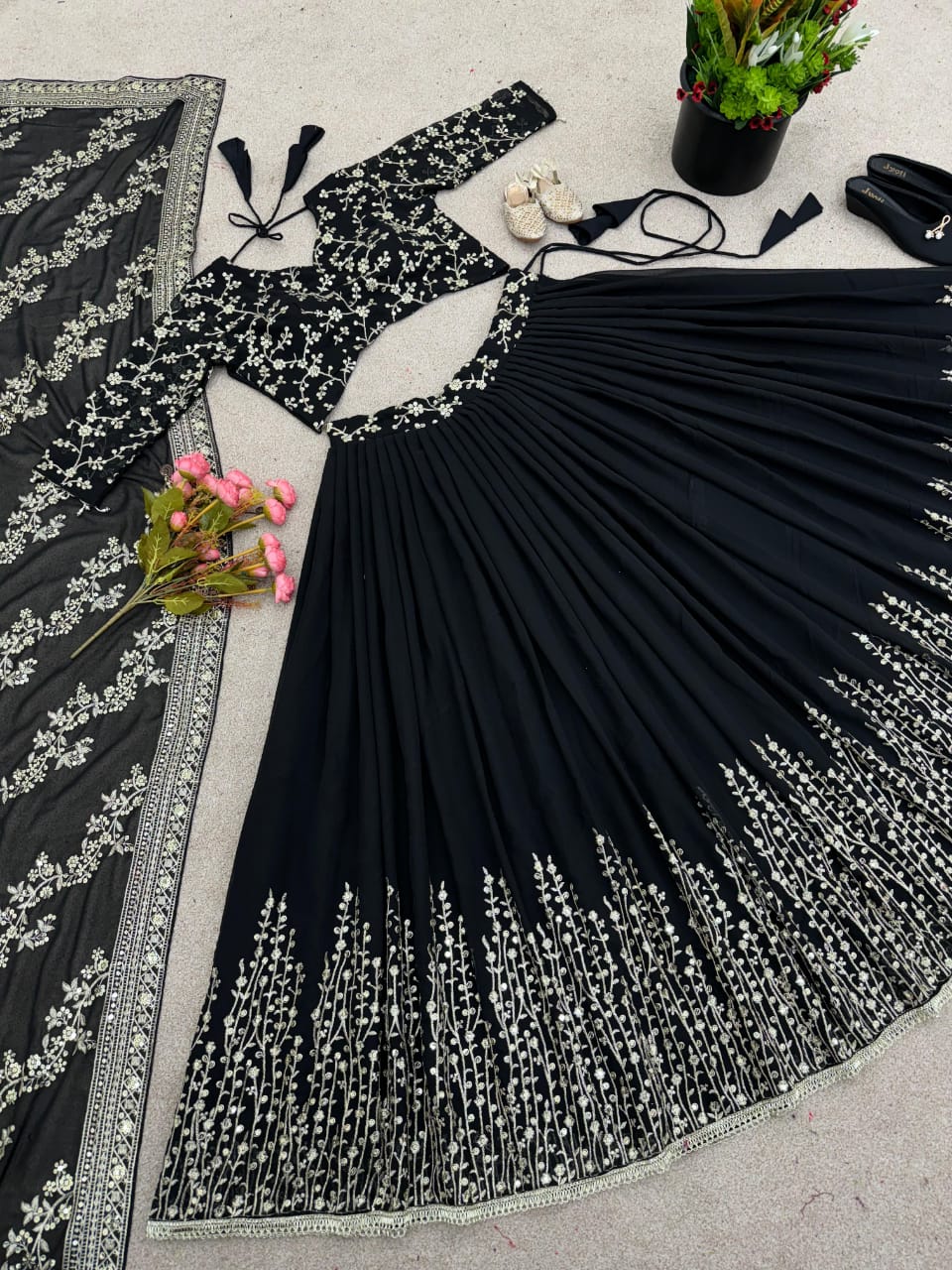 ✨ Elegant Embroidered Sequence Designer Lehenga Set – Premium Partywear