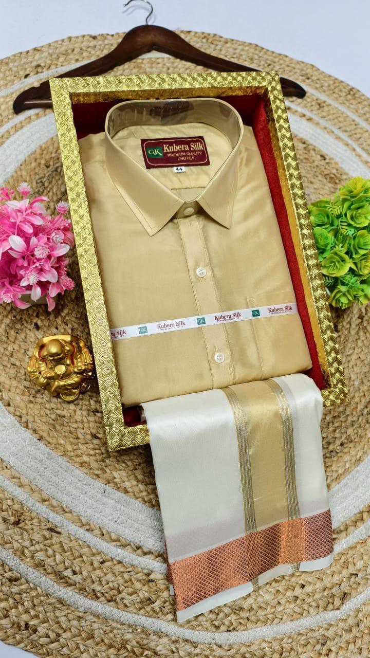 Kubera Silk Men's Vesti & Shirt Set – Grand Asha Pattu with Silver & Copper Zari Dhoti