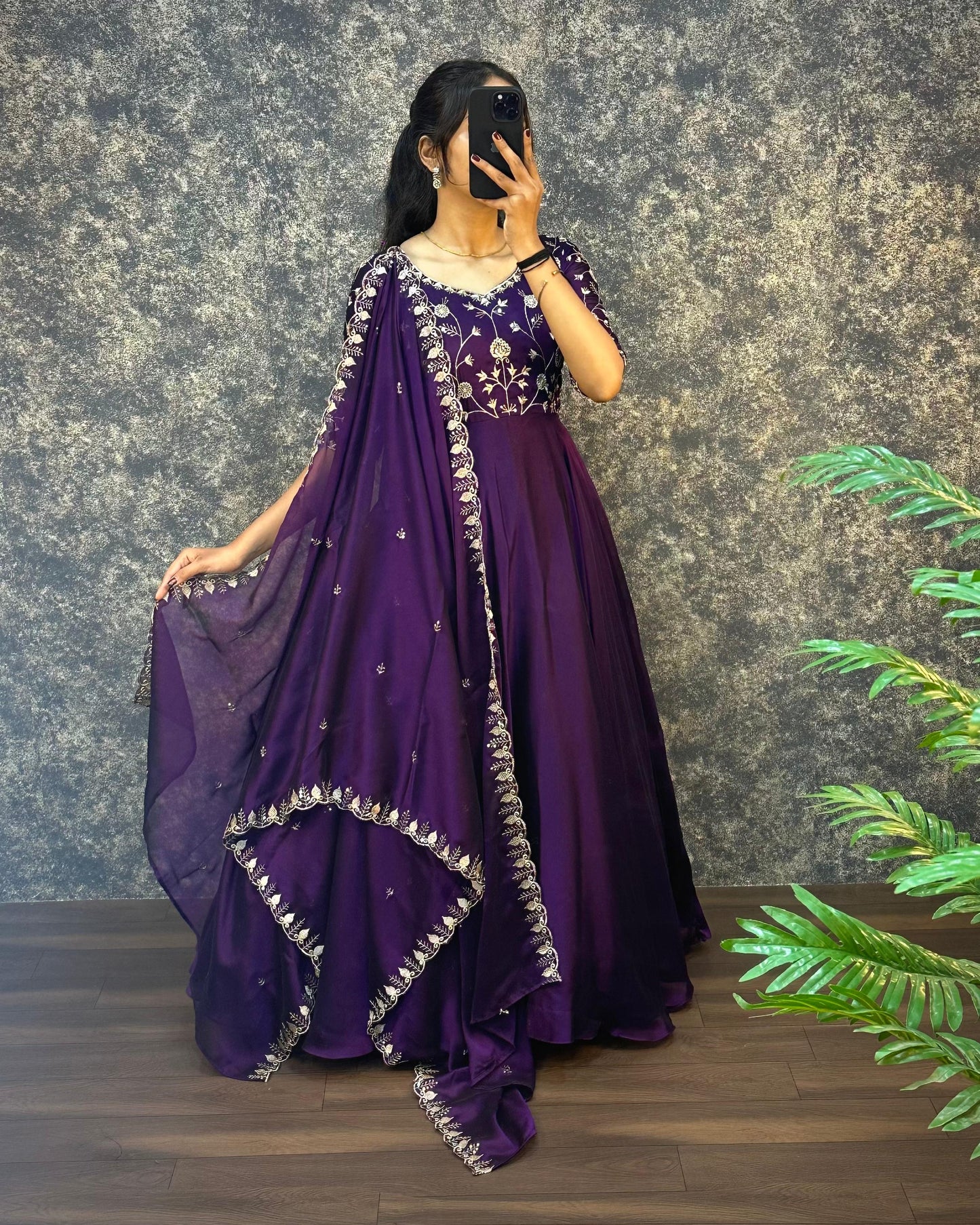 Ambika Silk Embroidered Gown Set with Dupatta – Festive Special