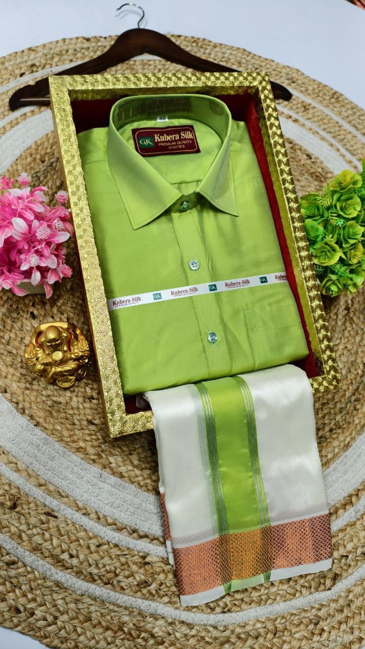 Kubera Silk Men's Vesti & Shirt Set – Grand Asha Pattu with Silver & Copper Zari Dhoti