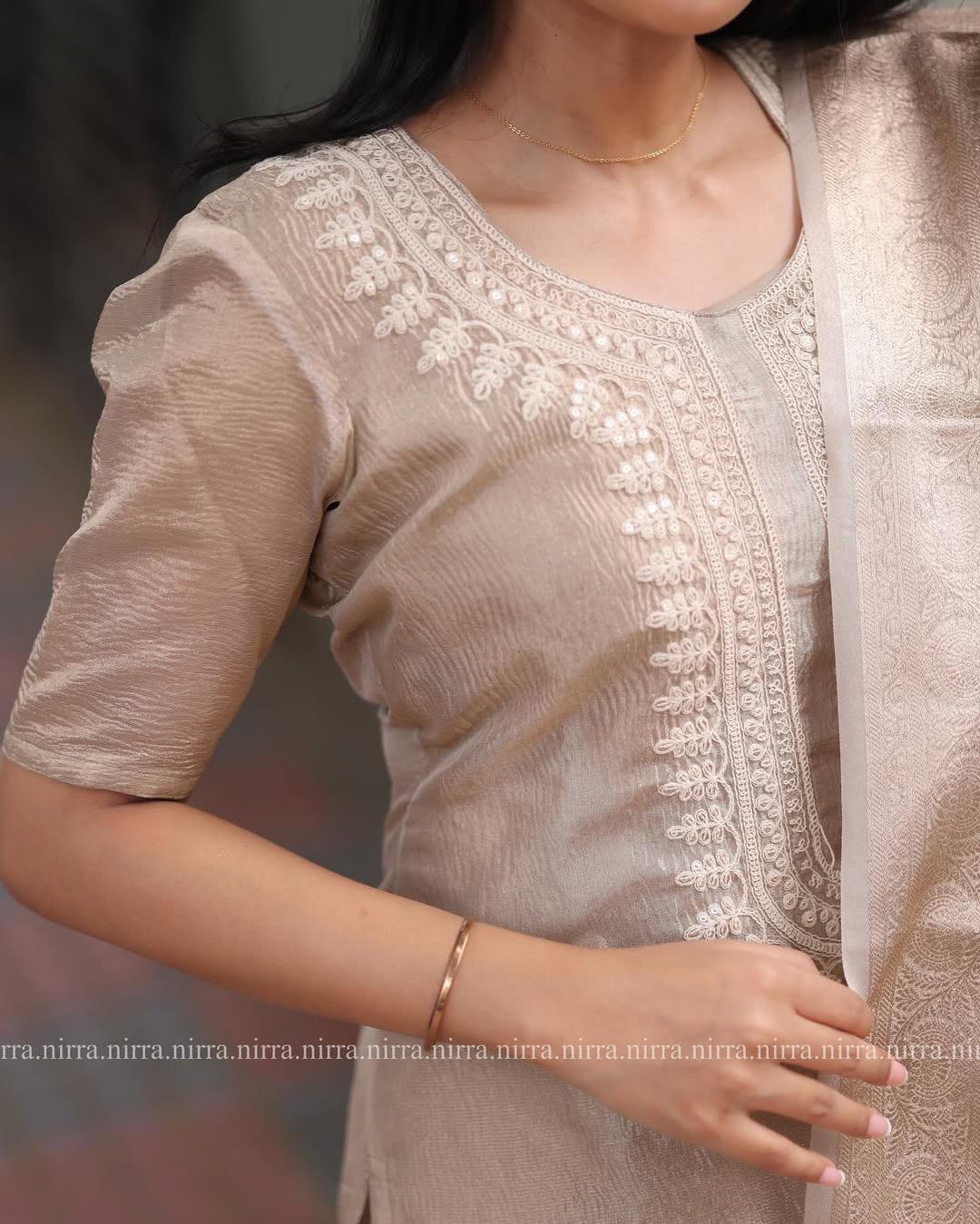 🌟 Subtle Elegance - Light Brown Embroidered Kurta Set with Foil Work Dupatta 🌟