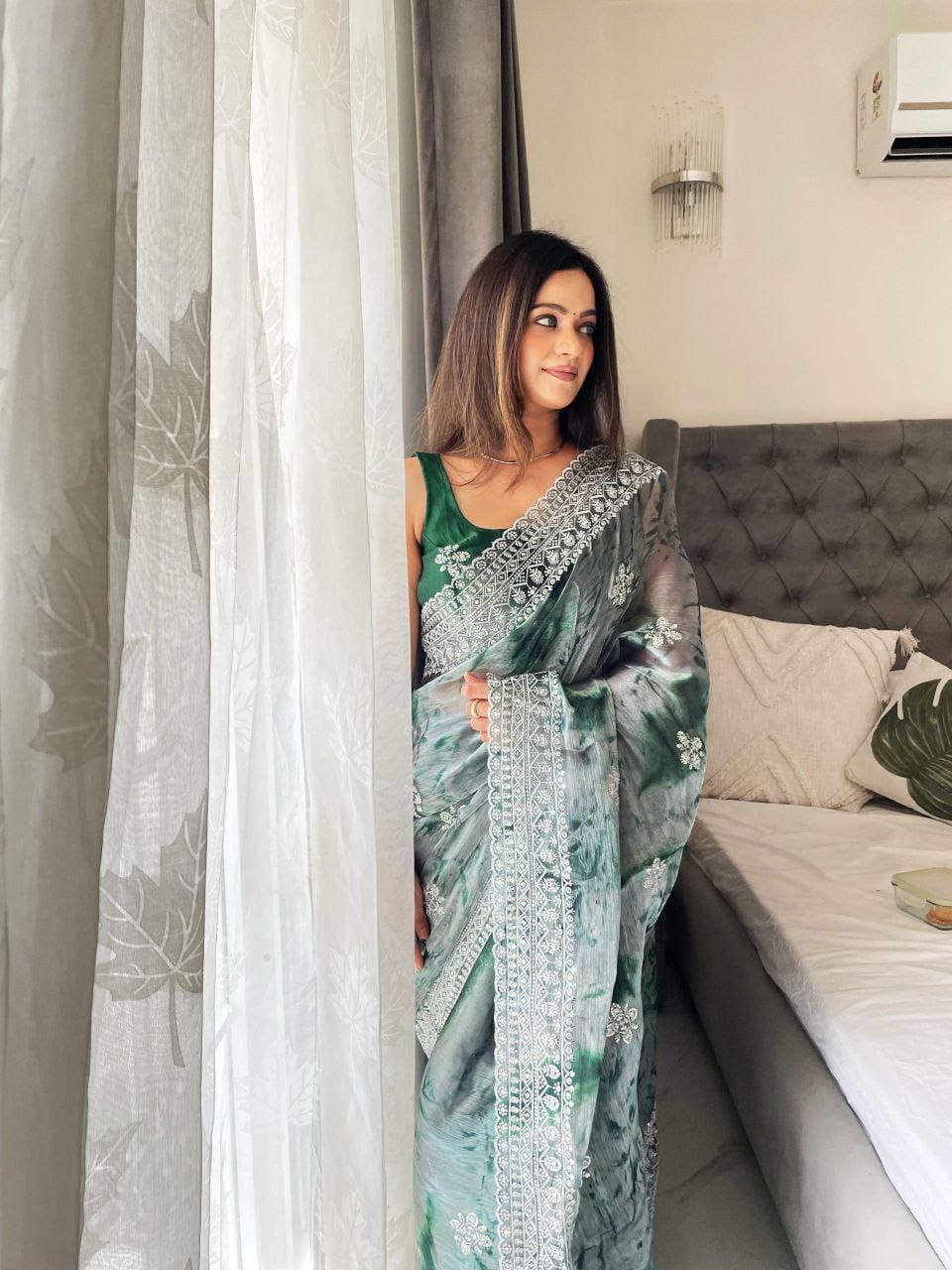Burberry Spray Print Designer Saree with 3mm Sequence Work