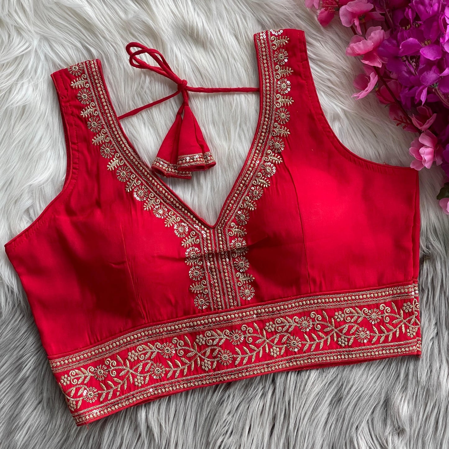 ✨ Elegant Roman Silk Embroidered Blouse – Sequins & Thread Work