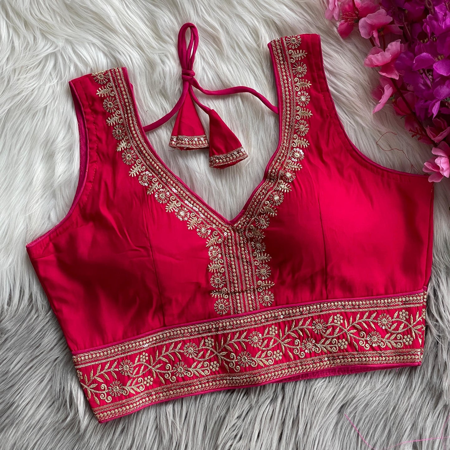 ✨ Elegant Roman Silk Embroidered Blouse – Sequins & Thread Work