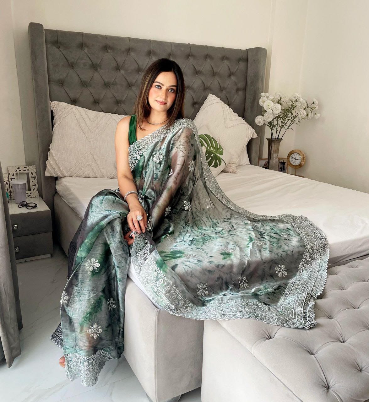 Burberry Spray Print Designer Saree with 3mm Sequence Work