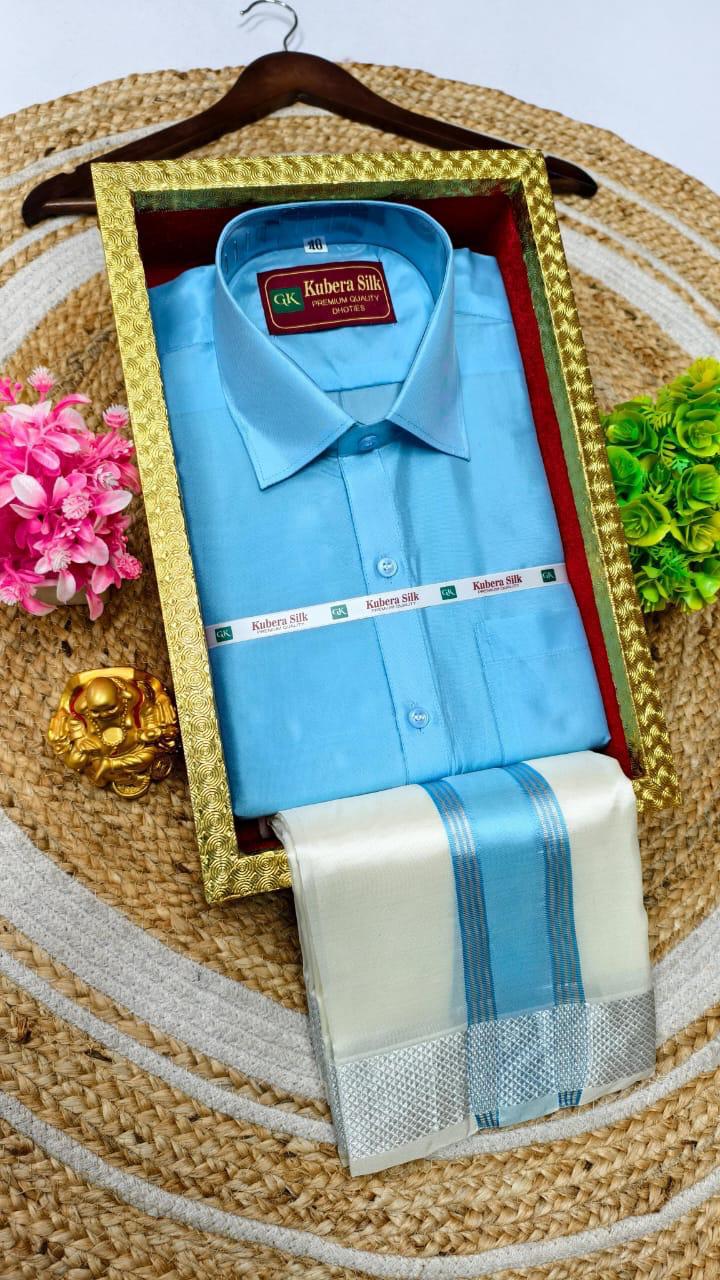 Kubera Silk Men's Vesti & Shirt Set – Grand Asha Pattu with Silver & Copper Zari Dhoti