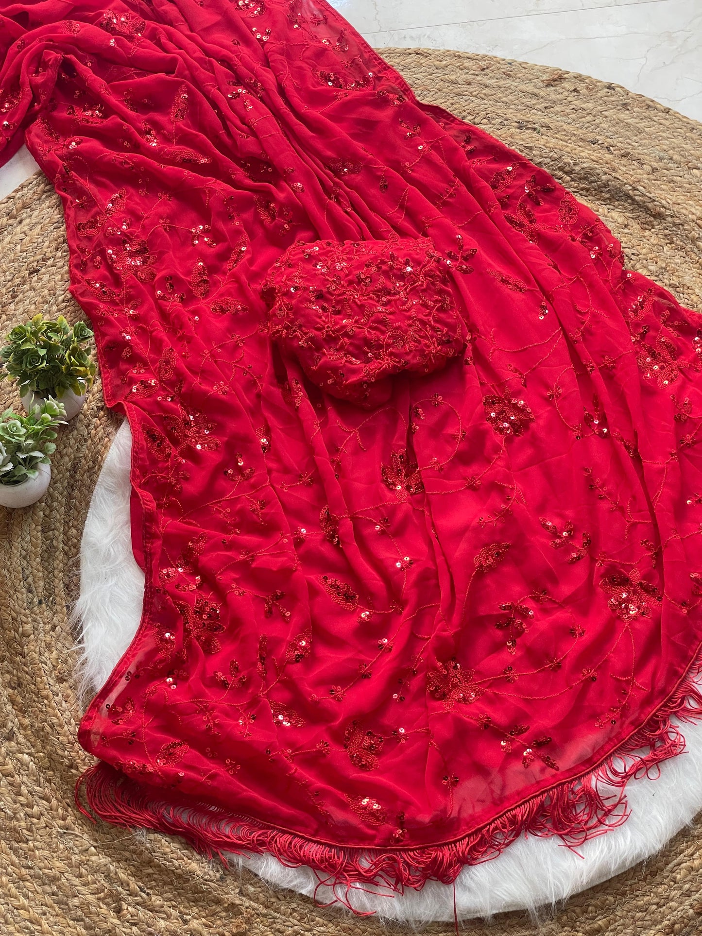 Bollywood Blockbuster Designer Georgette Saree with Heavy Sequins Work