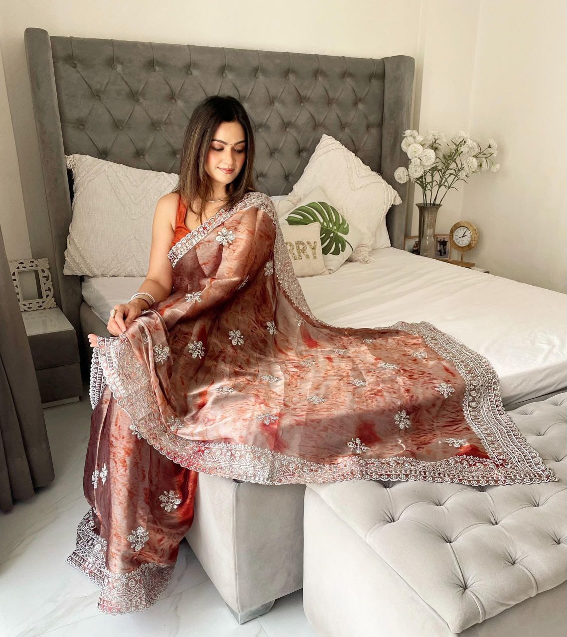 Burberry Spray Print Designer Saree with 3mm Sequence Work