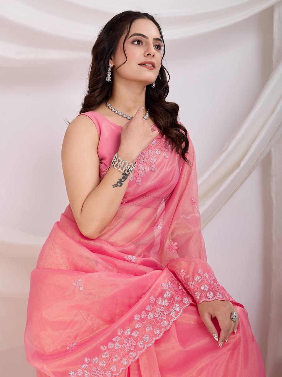 Cocktail Party Wear Twill Net Saree with Sequins Embroidery and Digital Print