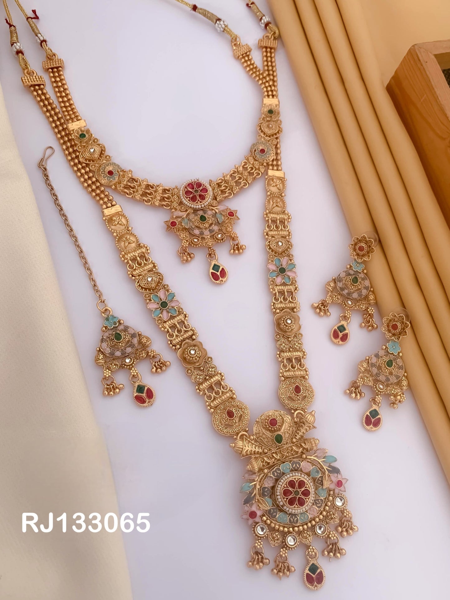 Dual Necklace Set with Earrings and tikka