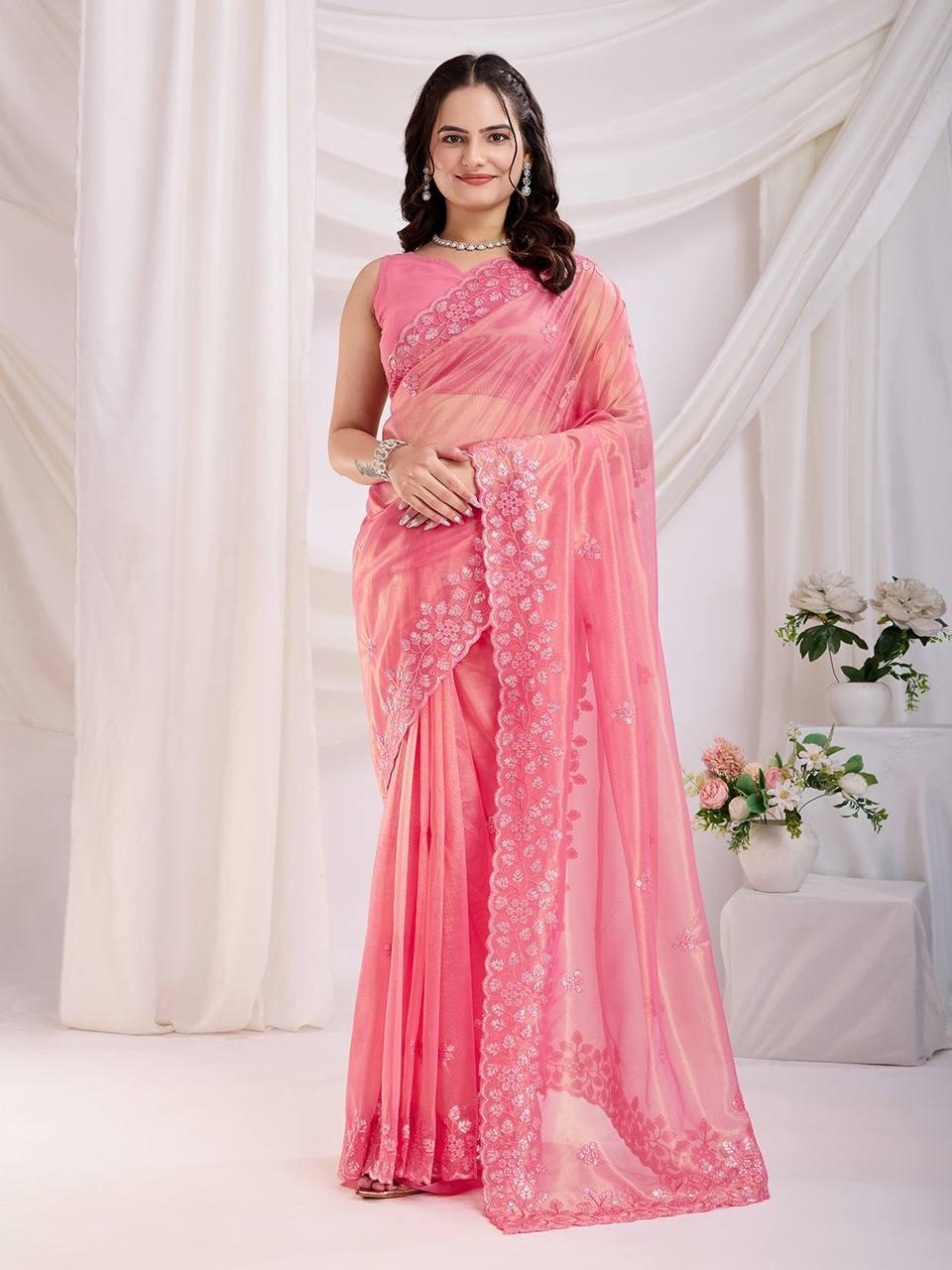 Cocktail Party Wear Twill Net Saree with Sequins Embroidery and Digital Print