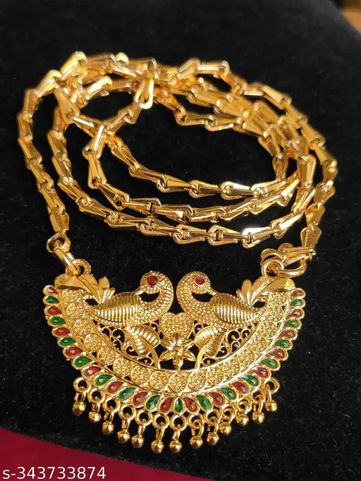 Gold Plated Peacock Dollar Chain – Long Necklace for Women