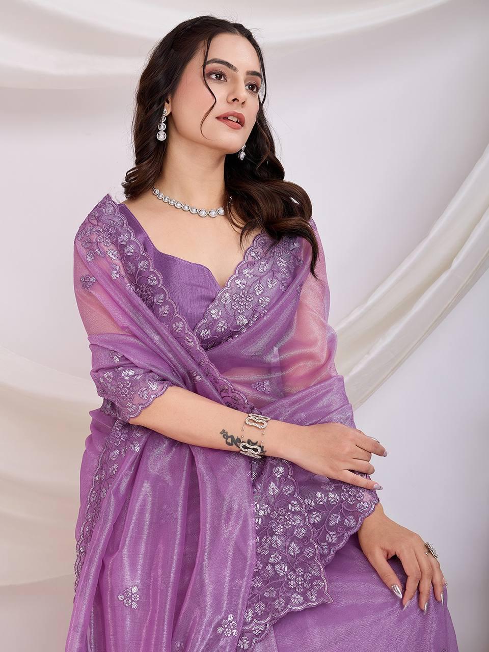 Cocktail Party Wear Twill Net Saree with Sequins Embroidery and Digital Print