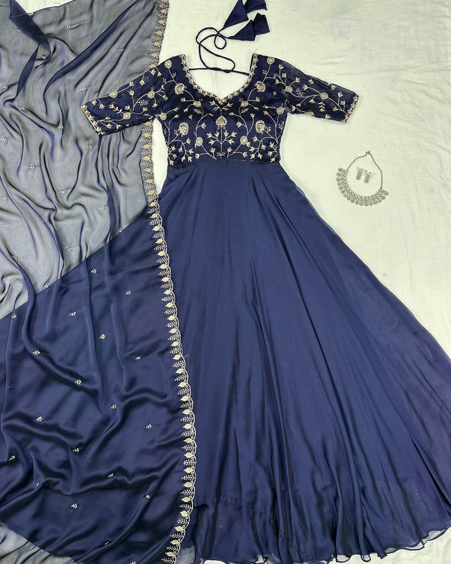 Ambika Silk Embroidered Gown Set with Dupatta – Festive Special (Copy) (Copy)