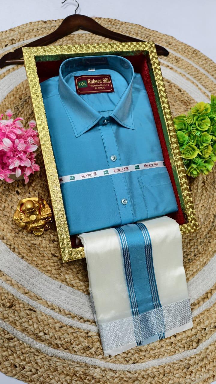 Kubera Silk Men's Vesti & Shirt Set – Grand Asha Pattu with Silver & Copper Zari Dhoti