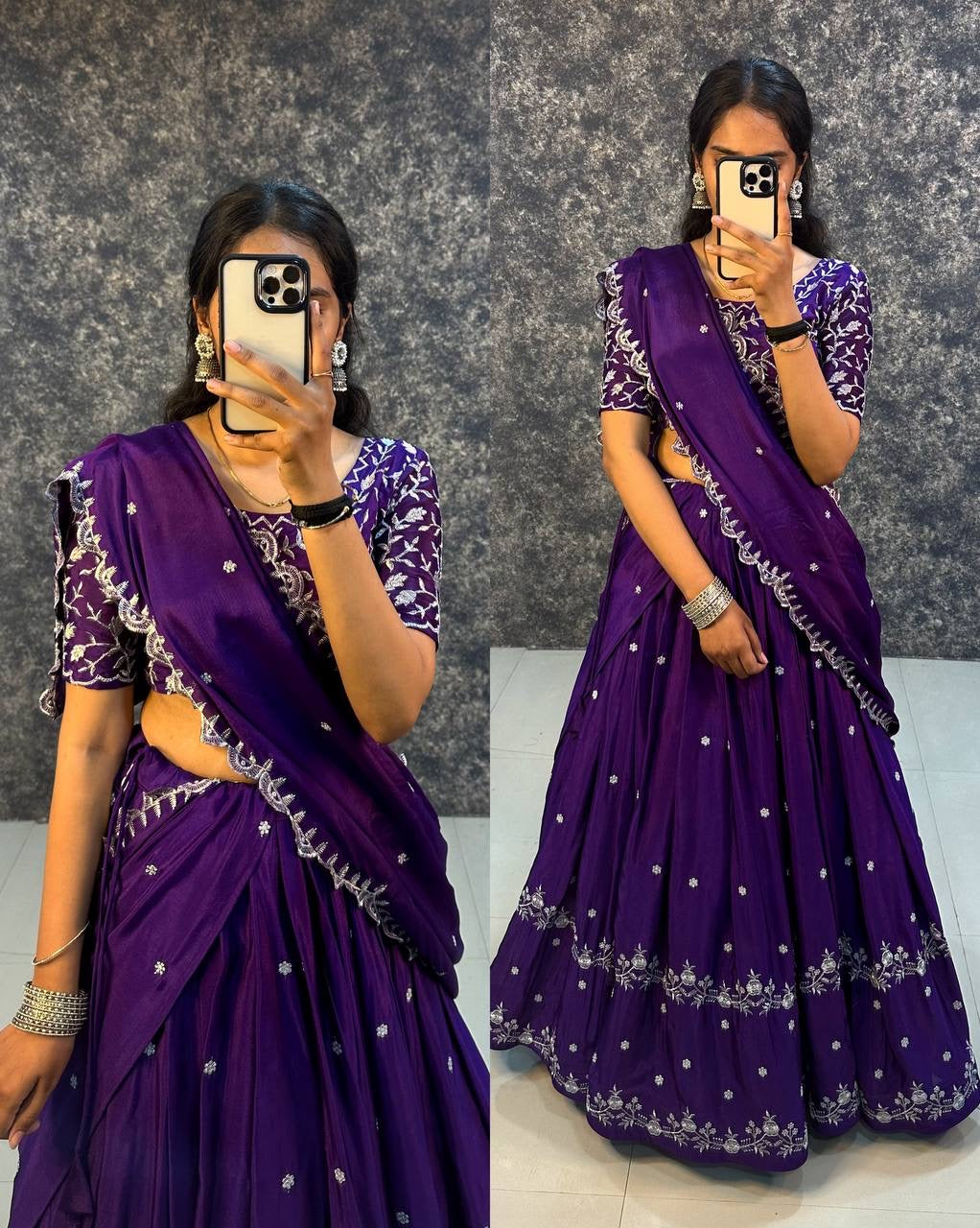 Embroidered Chinnon Silk Lehenga Set with Dupatta – Stitched (Copy) (Copy) (Copy)