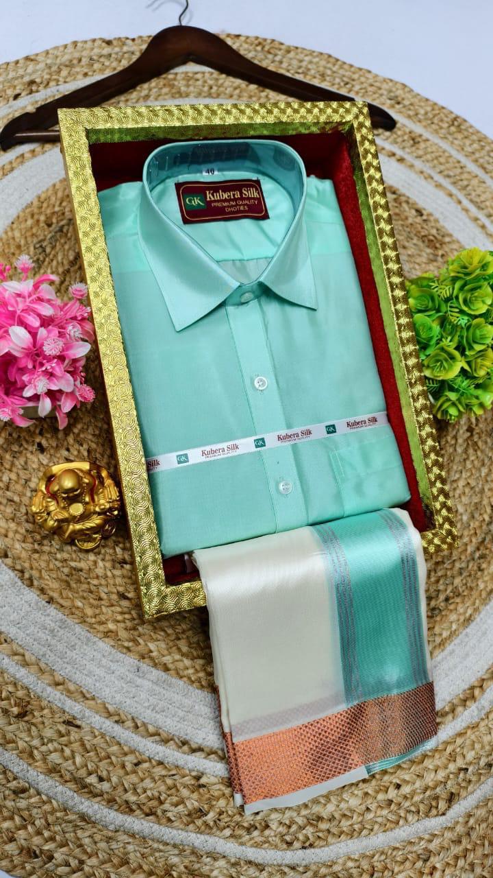 Kubera Silk Men's Vesti & Shirt Set – Grand Asha Pattu with Silver & Copper Zari Dhoti