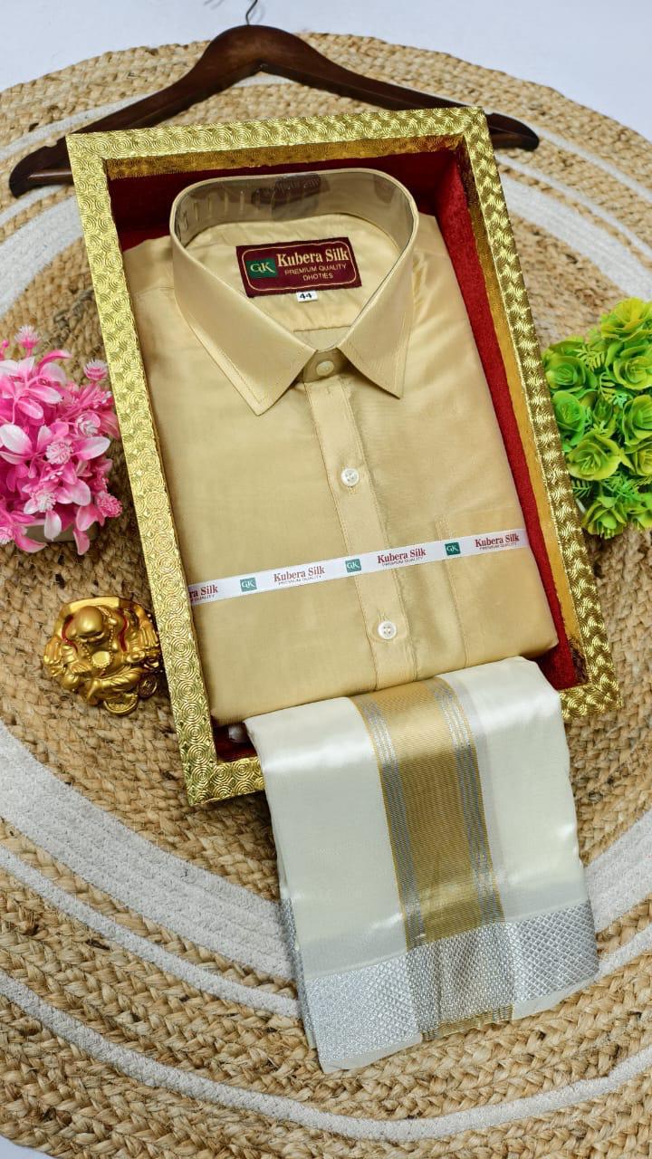Kubera Silk Men's Vesti & Shirt Set – Grand Asha Pattu with Silver & Copper Zari Dhoti