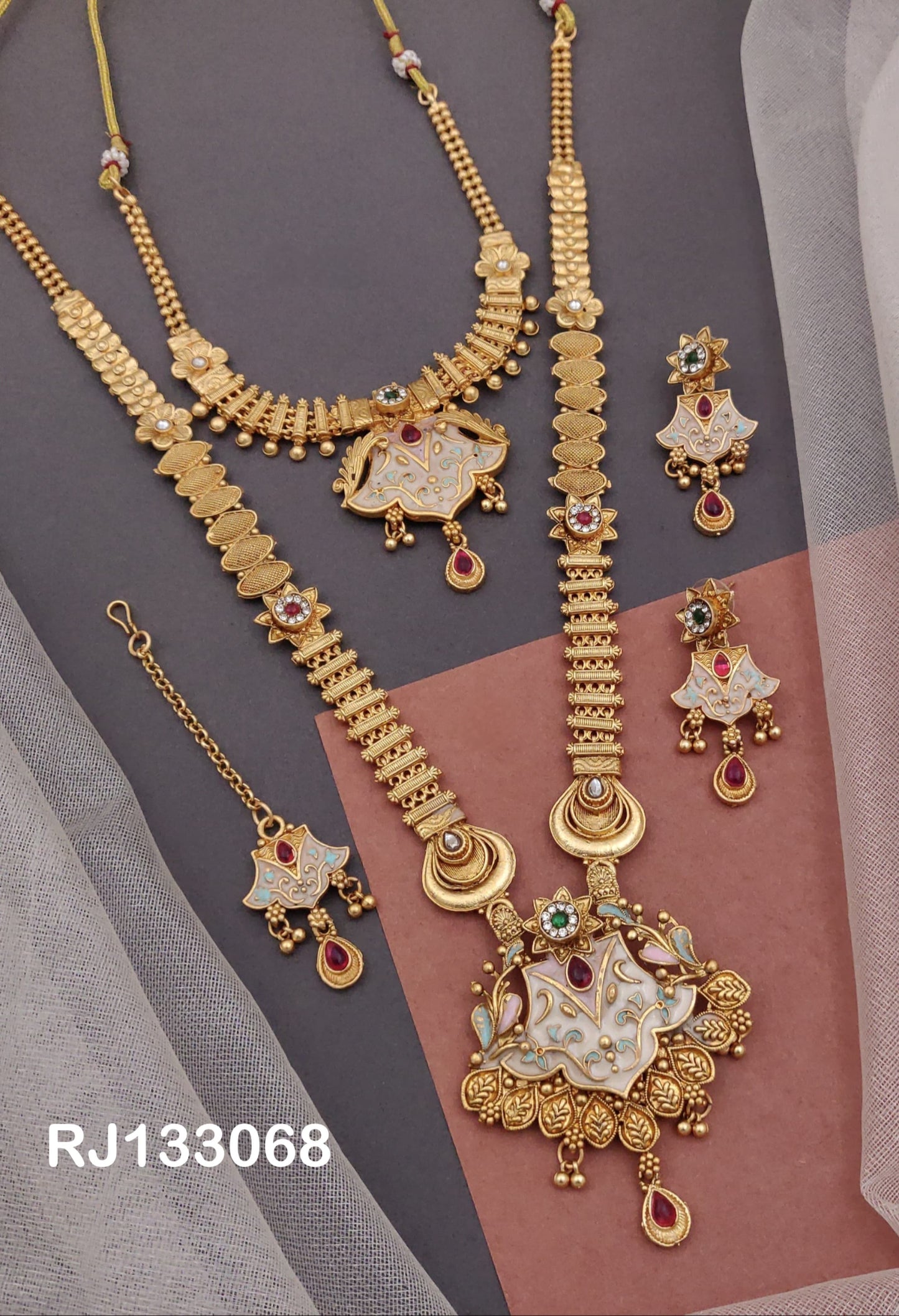 Dual Necklace Set with Earrings and tikka