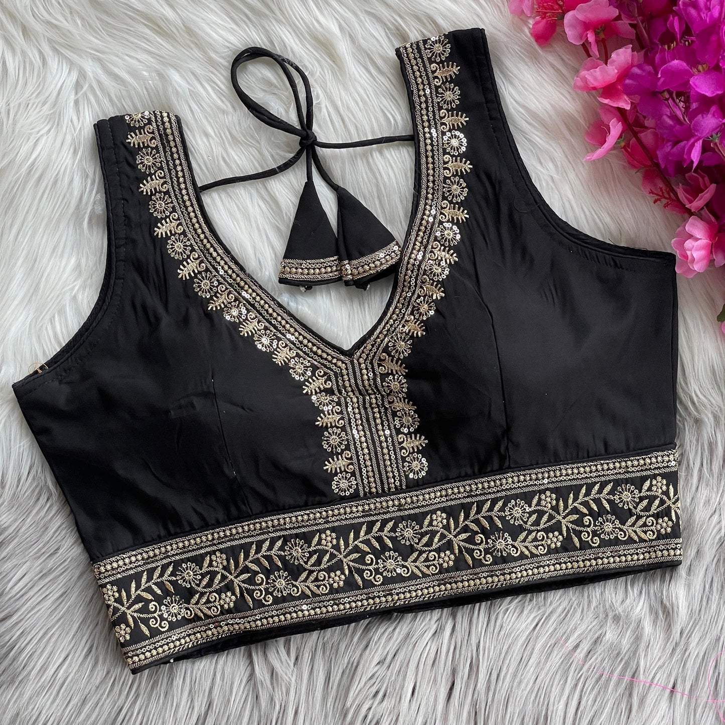 ✨ Elegant Roman Silk Embroidered Blouse – Sequins & Thread Work