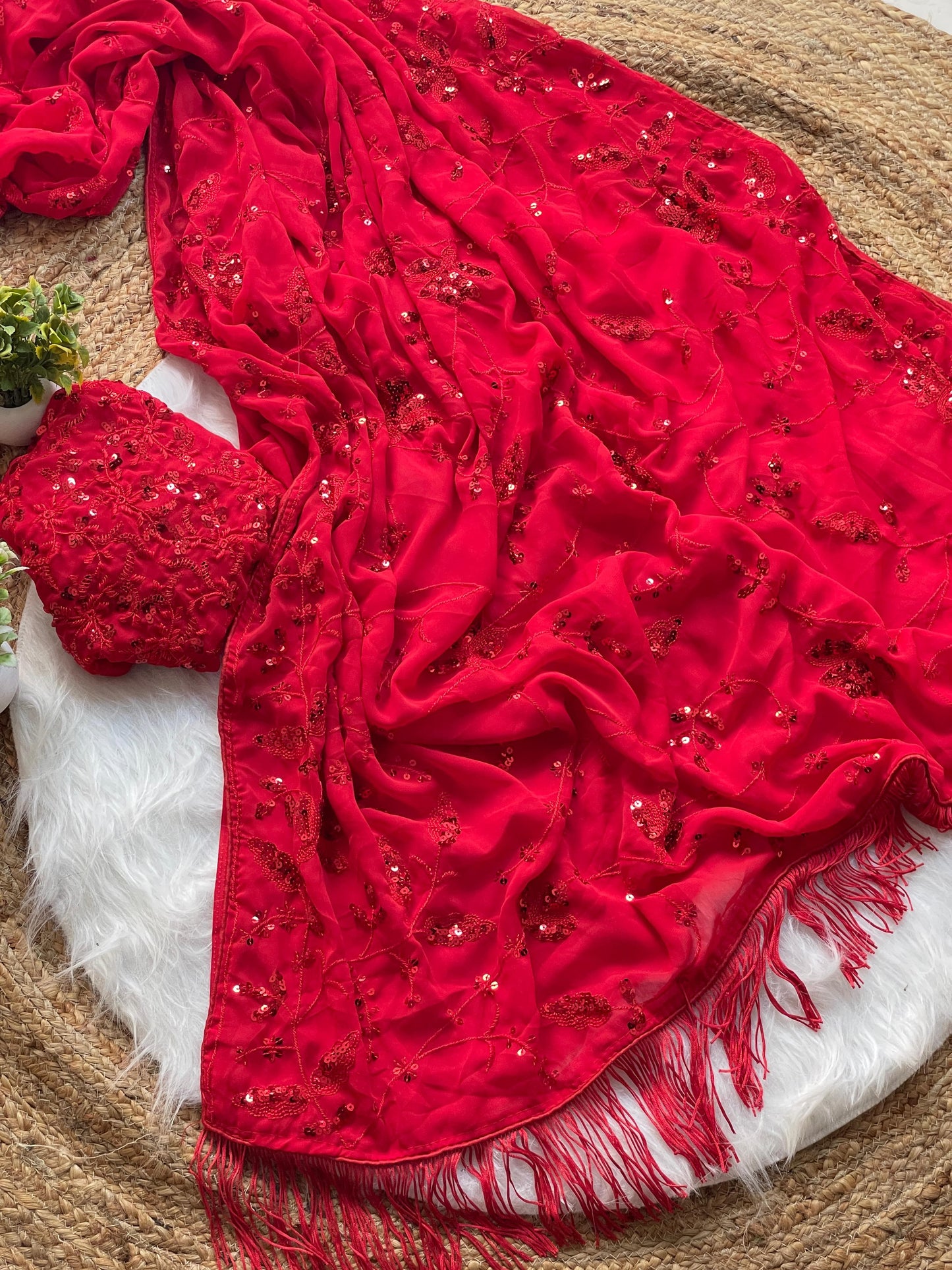 Bollywood Blockbuster Designer Georgette Saree with Heavy Sequins Work