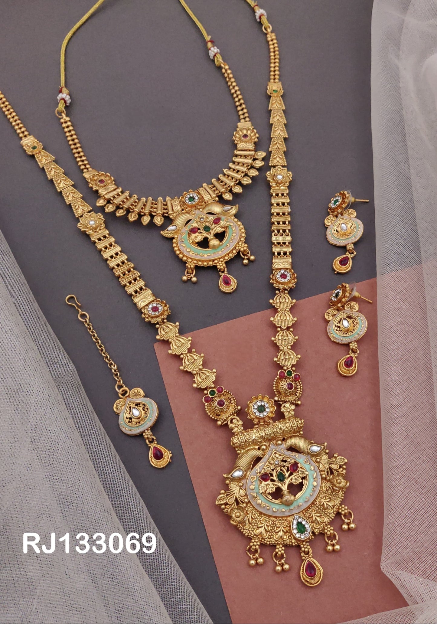 Dual Necklace Set with Earrings and tikka