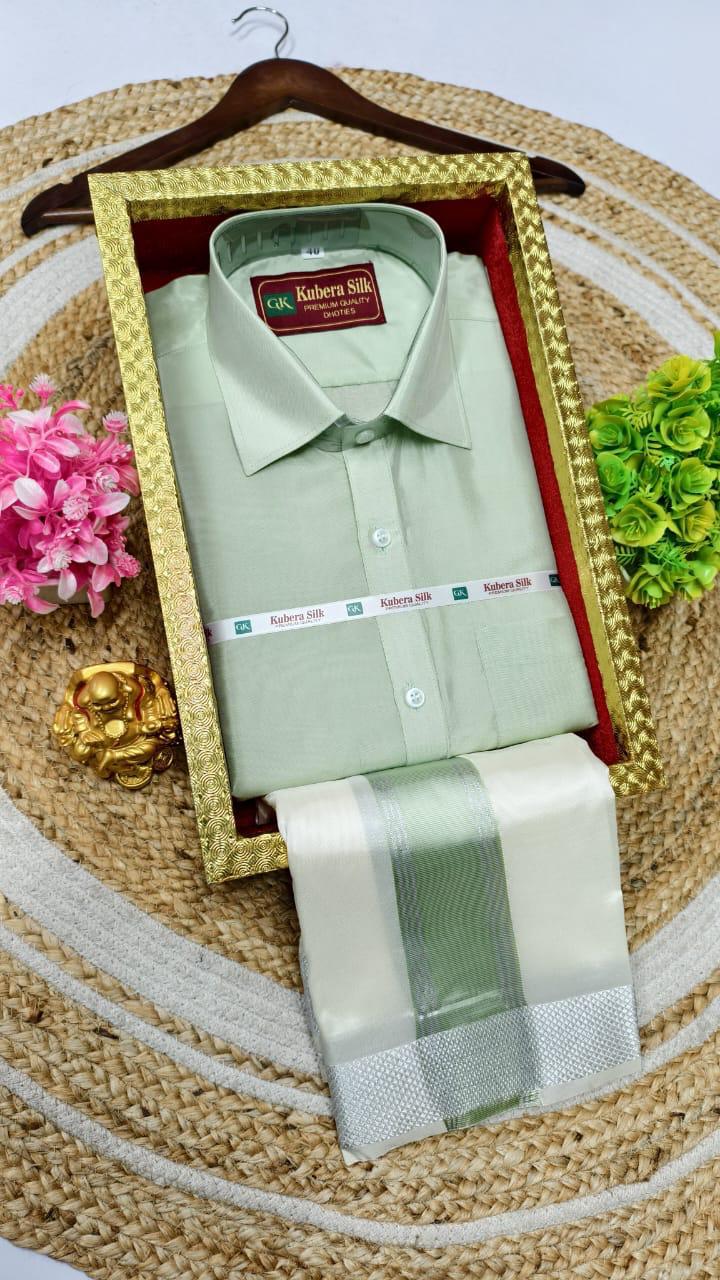 Kubera Silk Men's Vesti & Shirt Set – Grand Asha Pattu with Silver & Copper Zari Dhoti