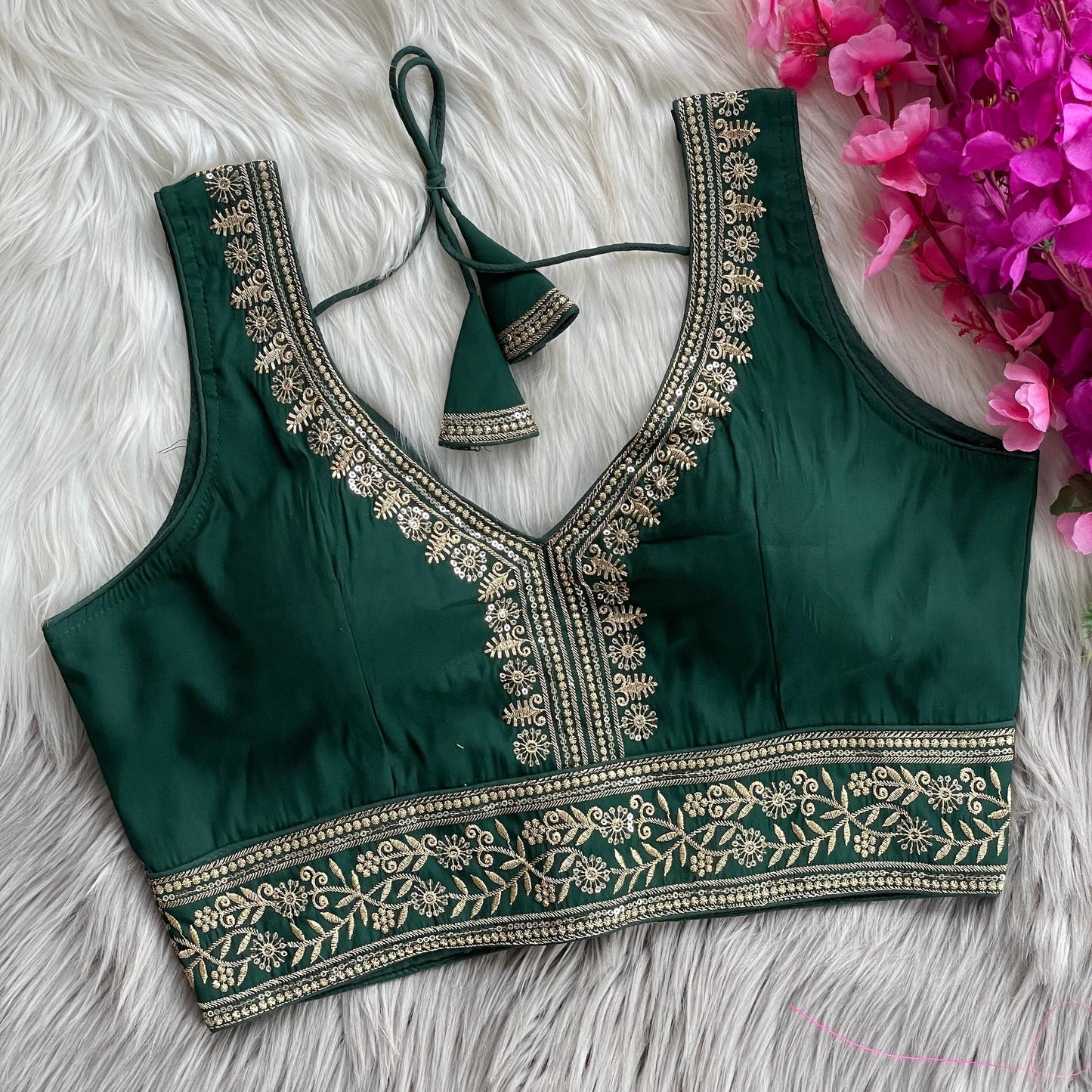 ✨ Elegant Roman Silk Embroidered Blouse – Sequins & Thread Work