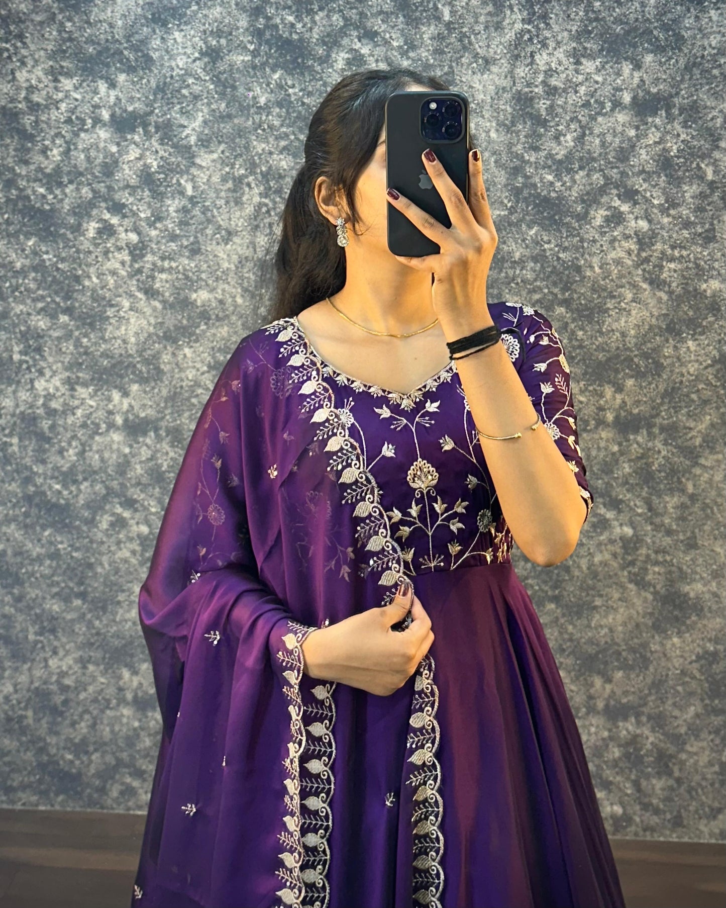 Ambika Silk Embroidered Gown Set with Dupatta – Festive Special