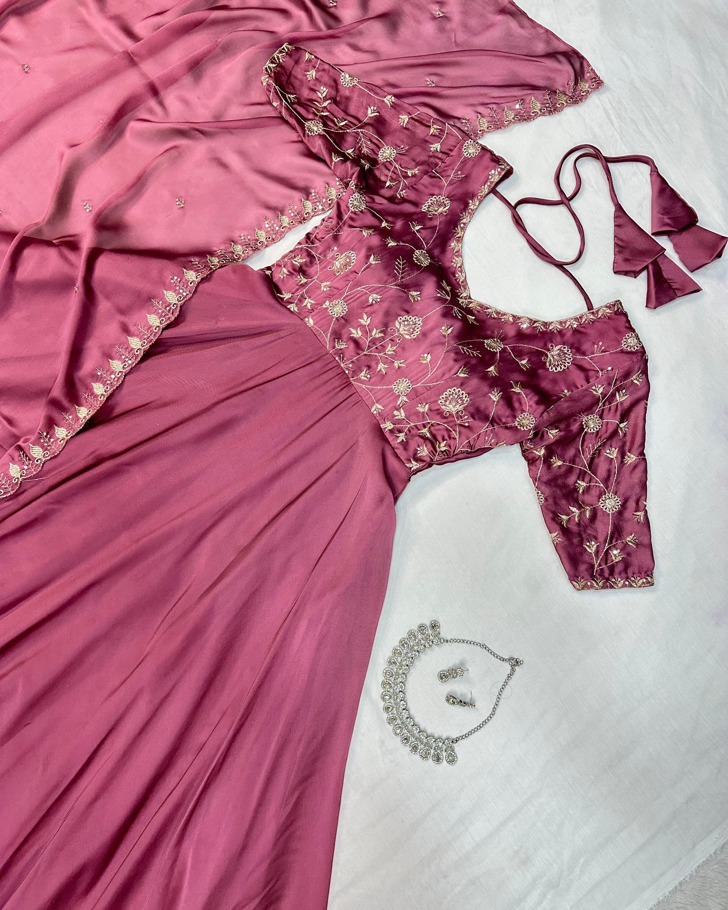Ambika Silk Embroidered Gown Set with Dupatta – Festive Special (Copy)