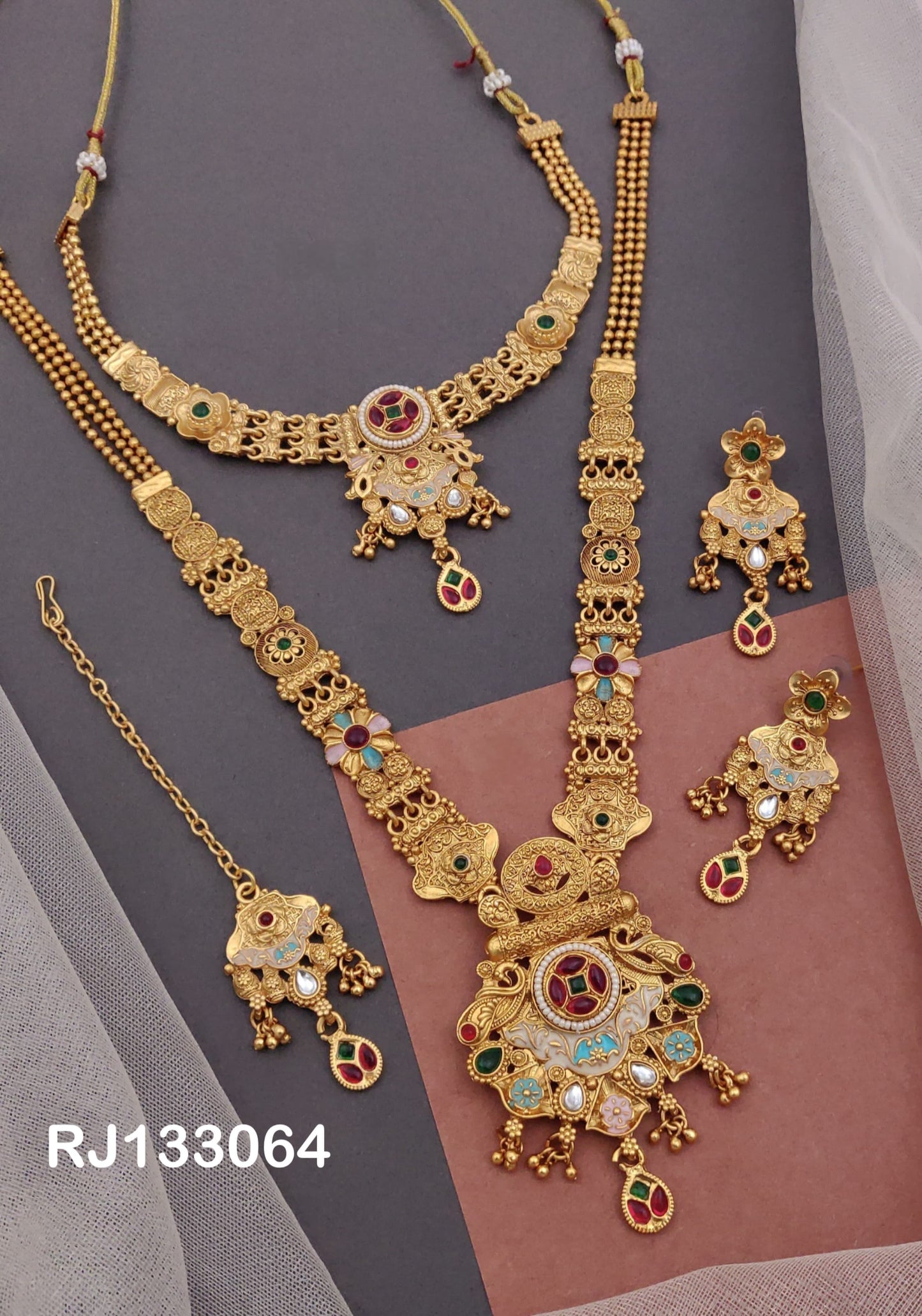 Dual Necklace Set with Earrings and tikka