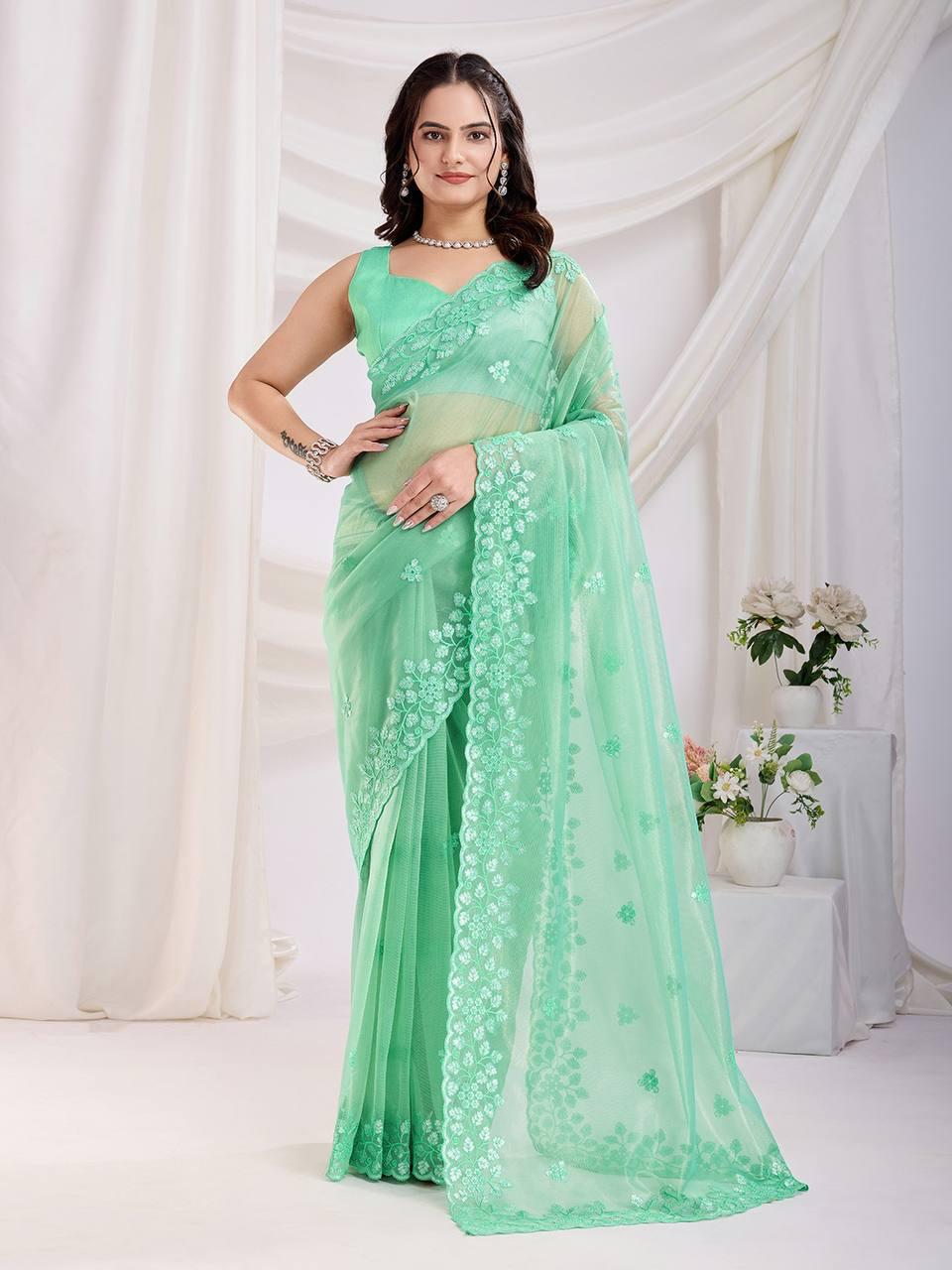 Cocktail Party Wear Twill Net Saree with Sequins Embroidery and Digital Print