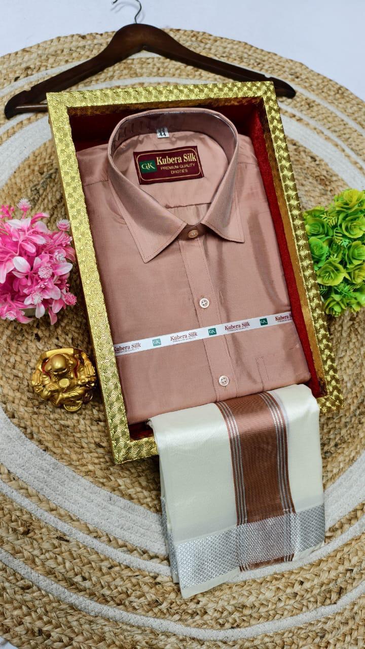 Kubera Silk Men's Vesti & Shirt Set – Grand Asha Pattu with Silver & Copper Zari Dhoti