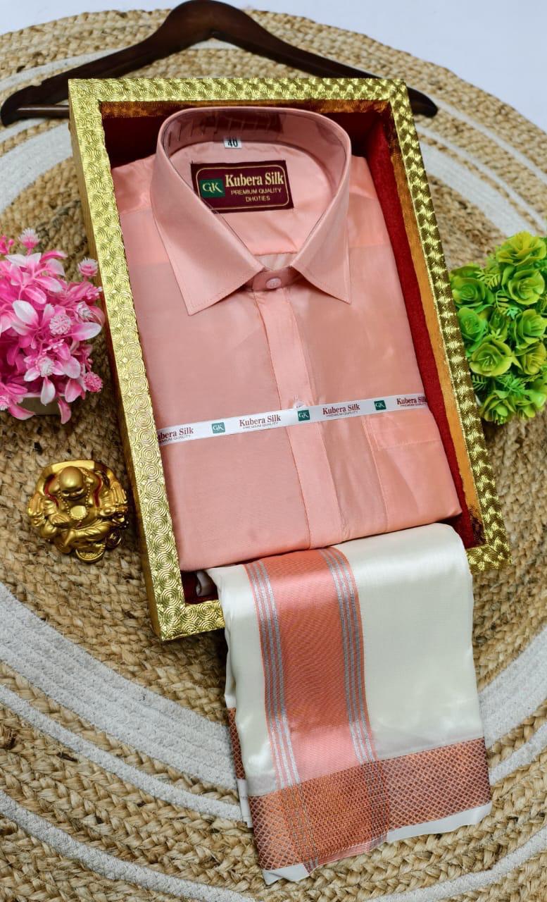Kubera Silk Men's Vesti & Shirt Set – Grand Asha Pattu with Silver & Copper Zari Dhoti