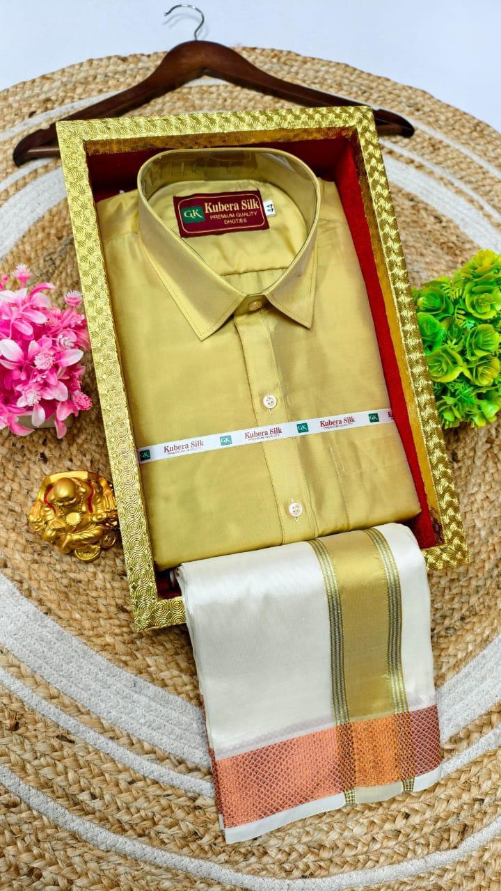 Kubera Silk Men's Vesti & Shirt Set – Grand Asha Pattu with Silver & Copper Zari Dhoti