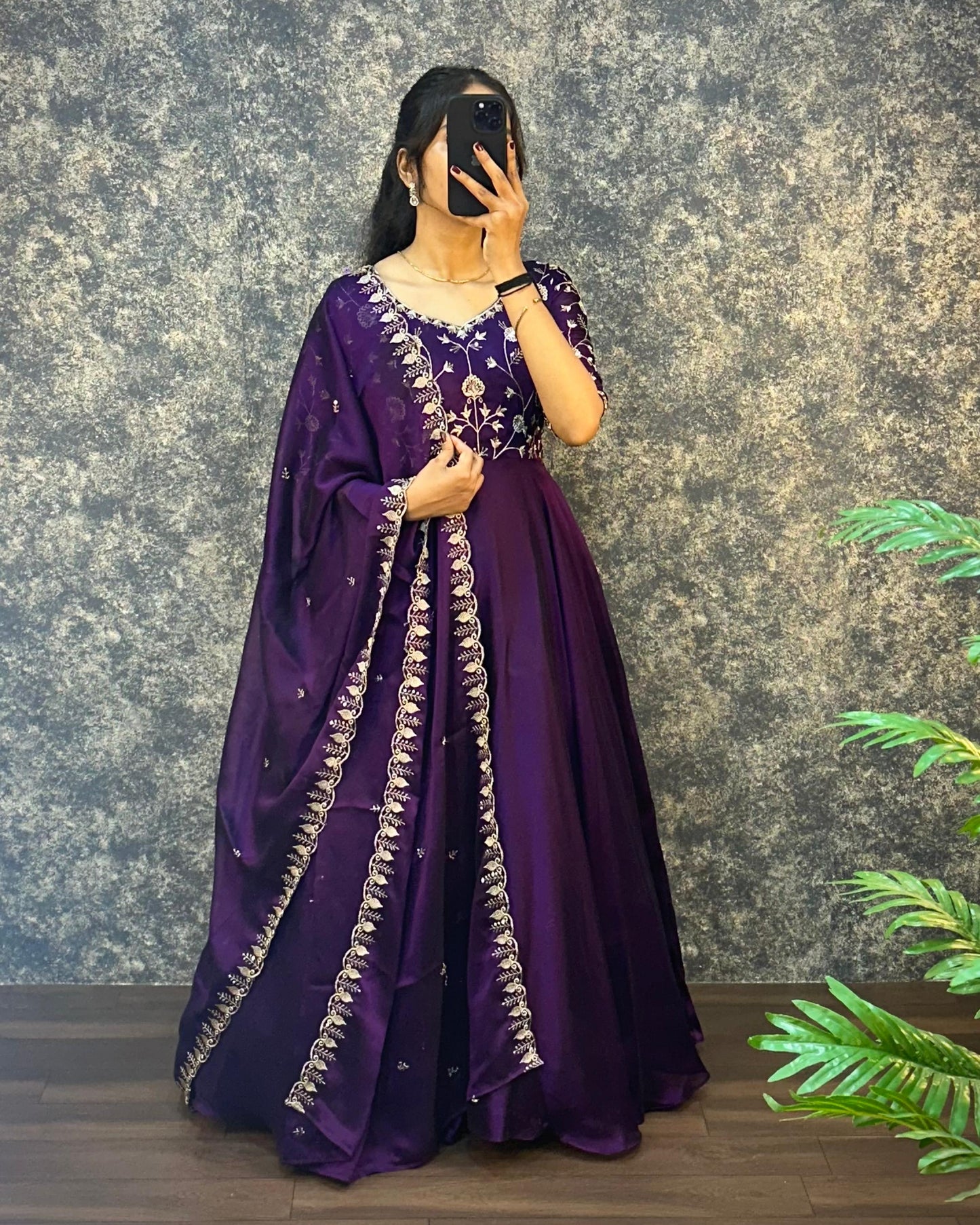 Ambika Silk Embroidered Gown Set with Dupatta – Festive Special