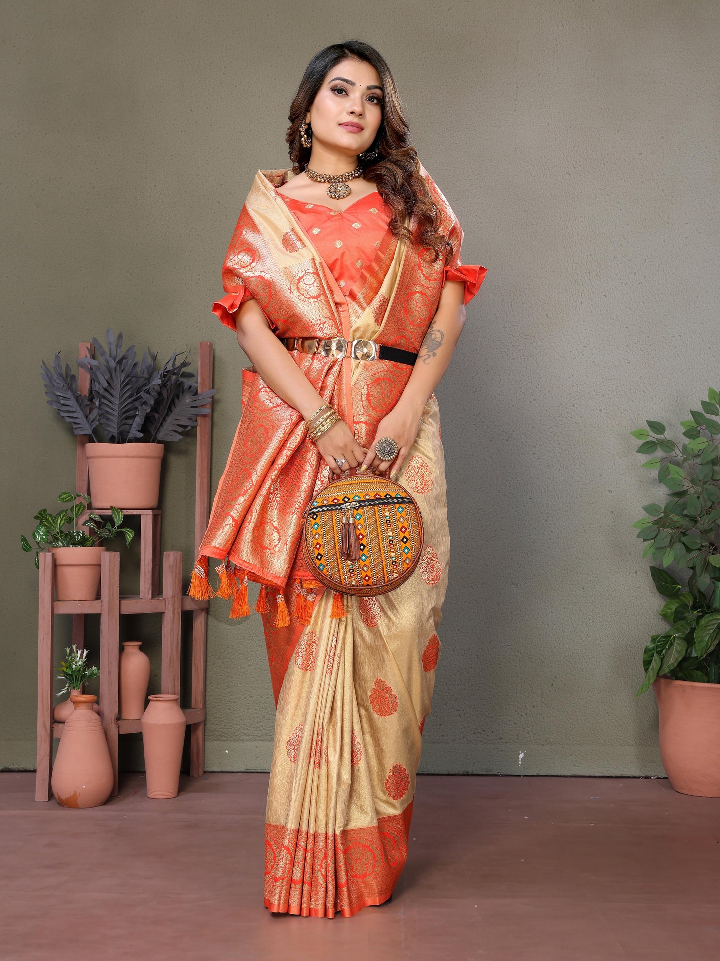 Budget-Friendly Premium Viscose Silk Saree with Contrast Woven Border & Pallu