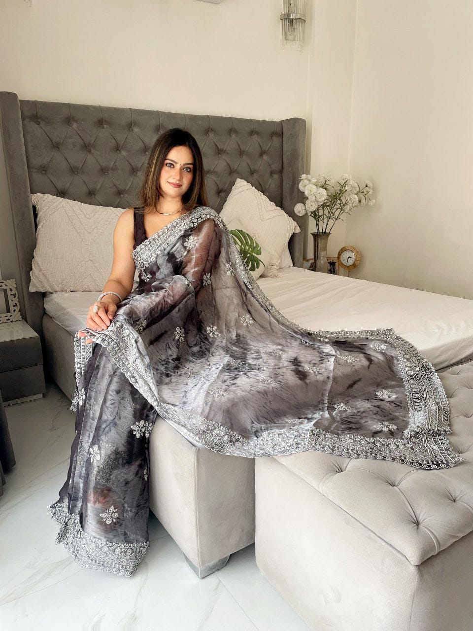 Burberry Spray Print Designer Saree with 3mm Sequence Work