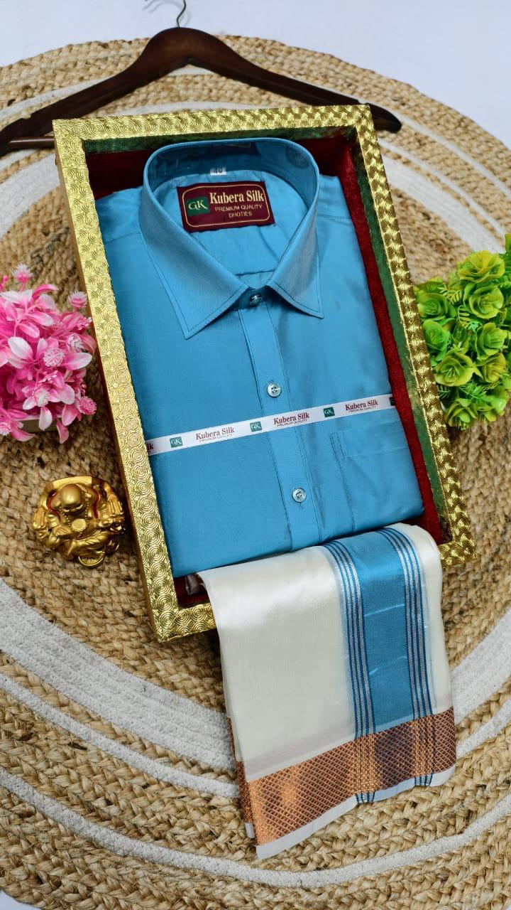 Kubera Silk Men's Vesti & Shirt Set – Grand Asha Pattu with Silver & Copper Zari Dhoti