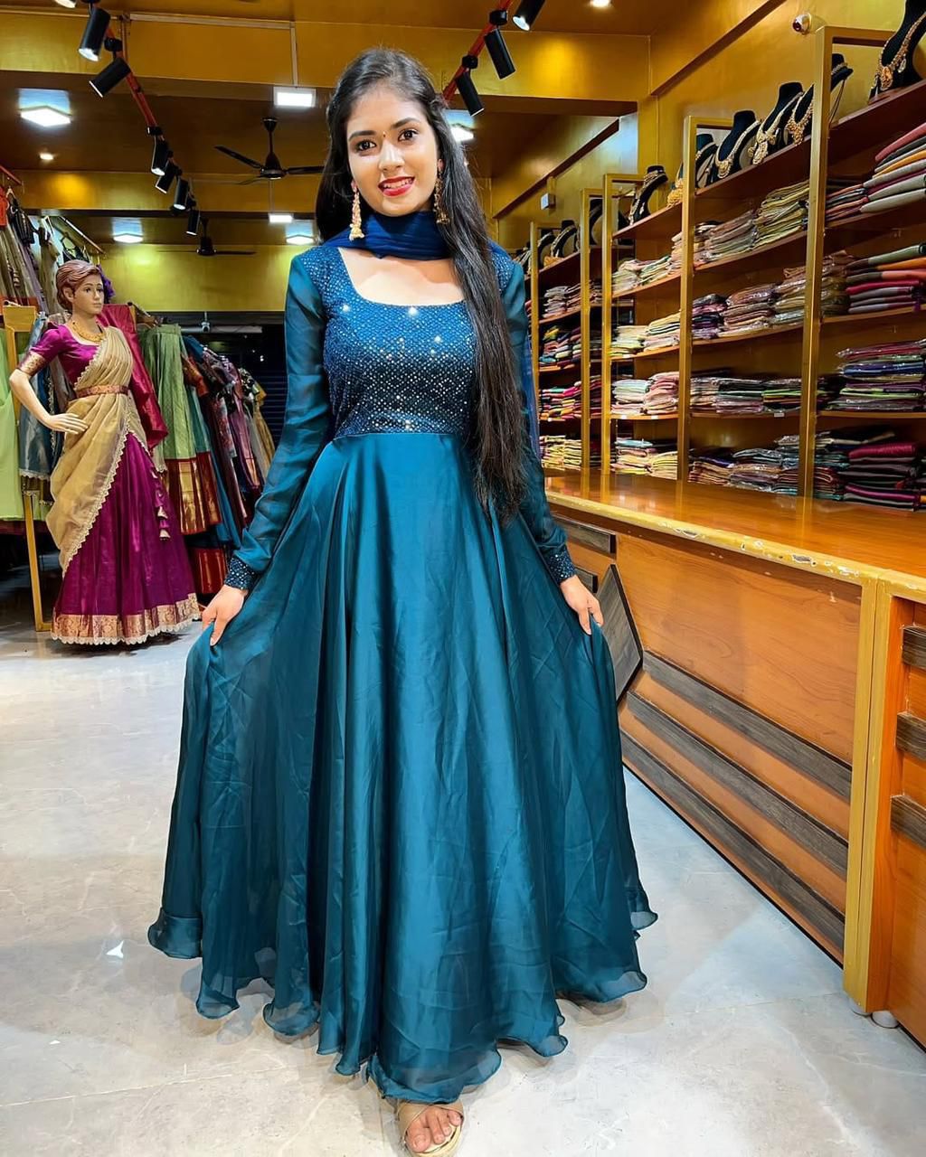 Prisha Embroidered Sparkling Georgette Anarkali Set with Dupatta