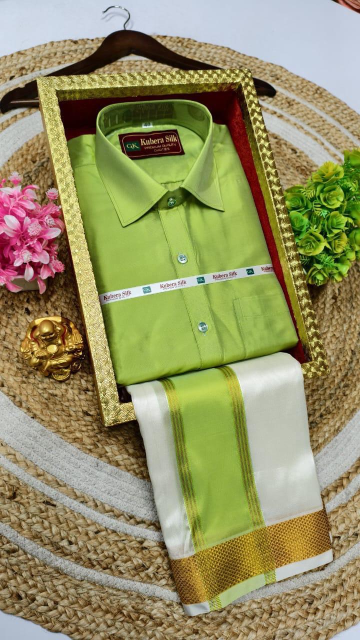 Kubera Silk Men's Vesti & Shirt Set – Grand Asha Pattu with Silver & Copper Zari Dhoti