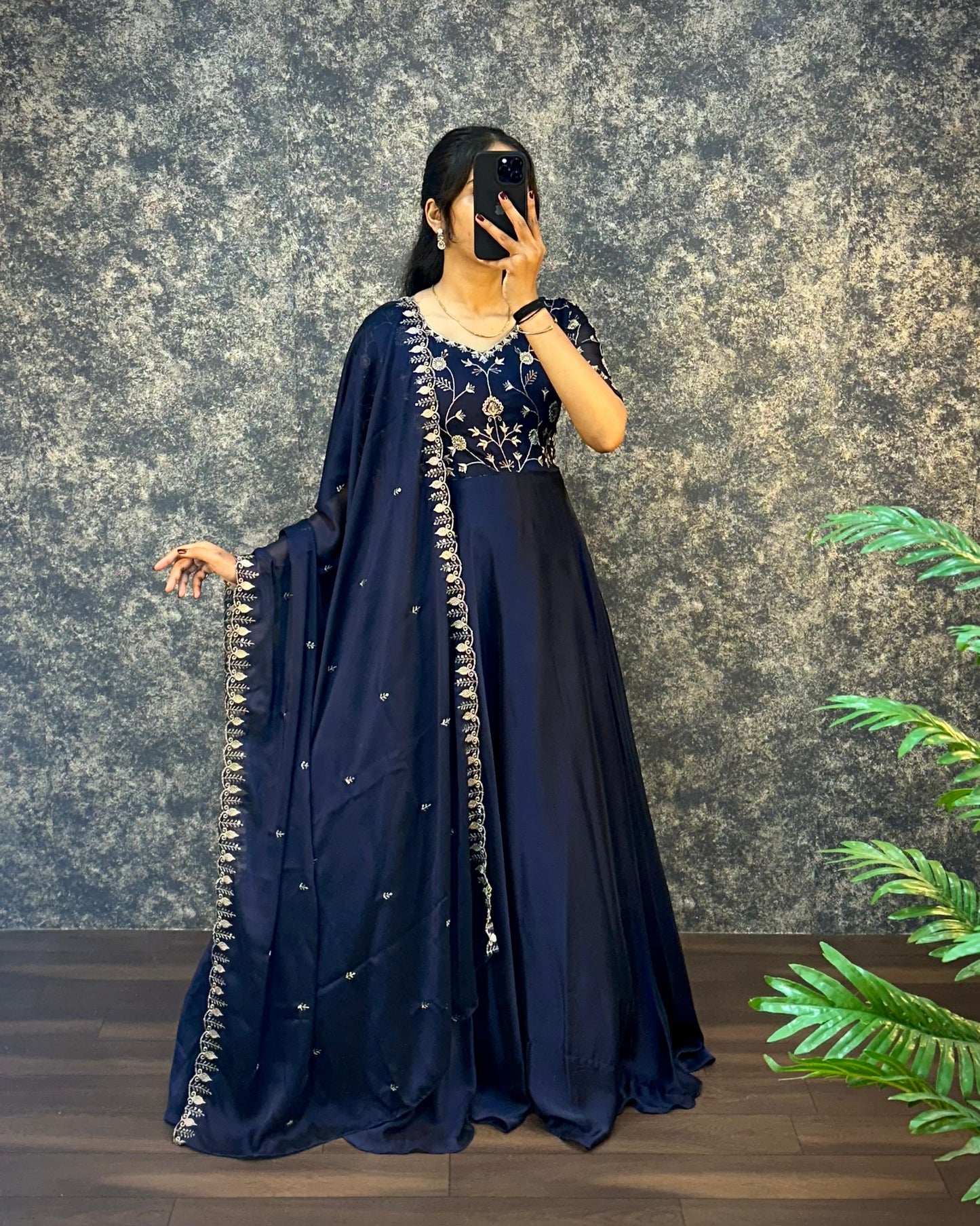 Ambika Silk Embroidered Gown Set with Dupatta – Festive Special (Copy) (Copy)