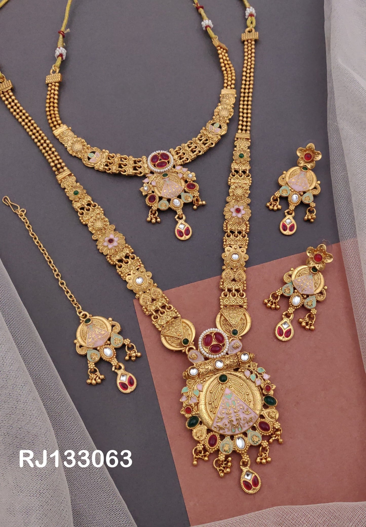 Dual Necklace Set with Earrings and tikka