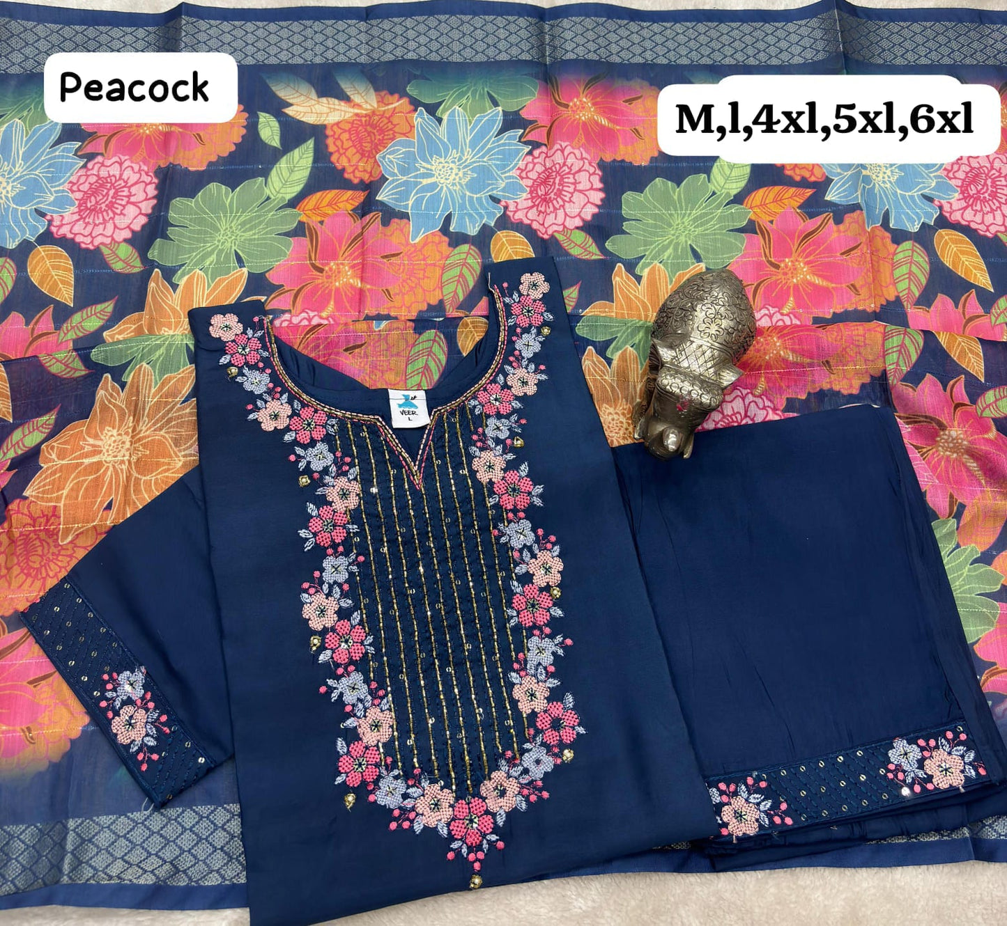 ✨ Premium Maslin V-Neck Kurti Set with Digital Dupatta & Pants ✨