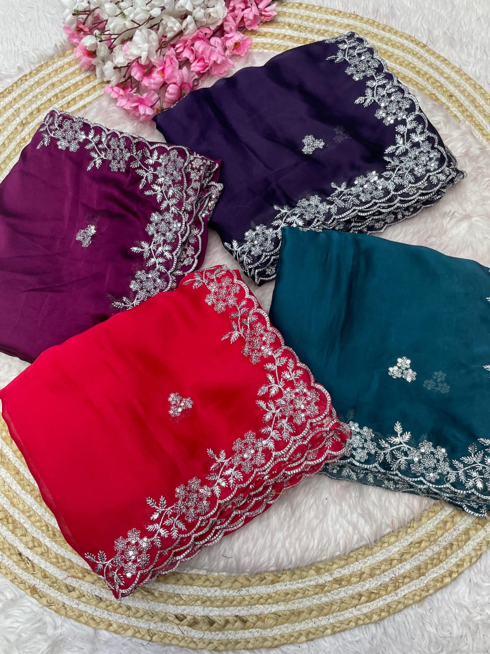 Blooming Rangoli Saree With Beautiful Embroidery Sequence Zari Work