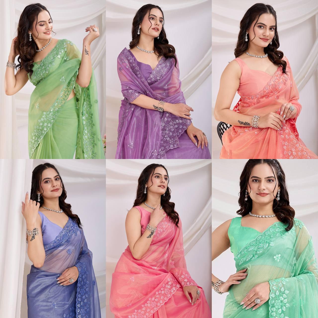 Cocktail Party Wear Twill Net Saree with Sequins Embroidery and Digital Print