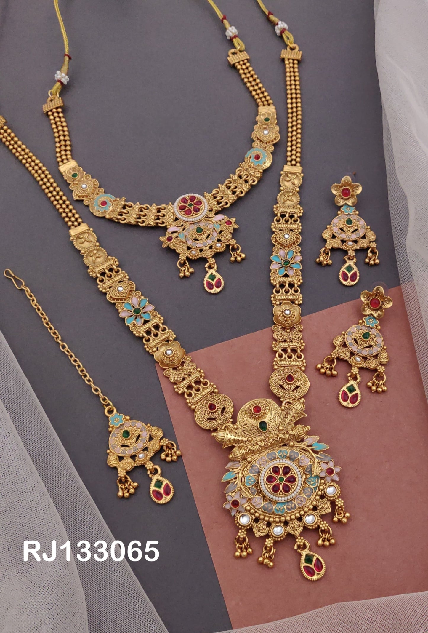 Dual Necklace Set with Earrings and tikka