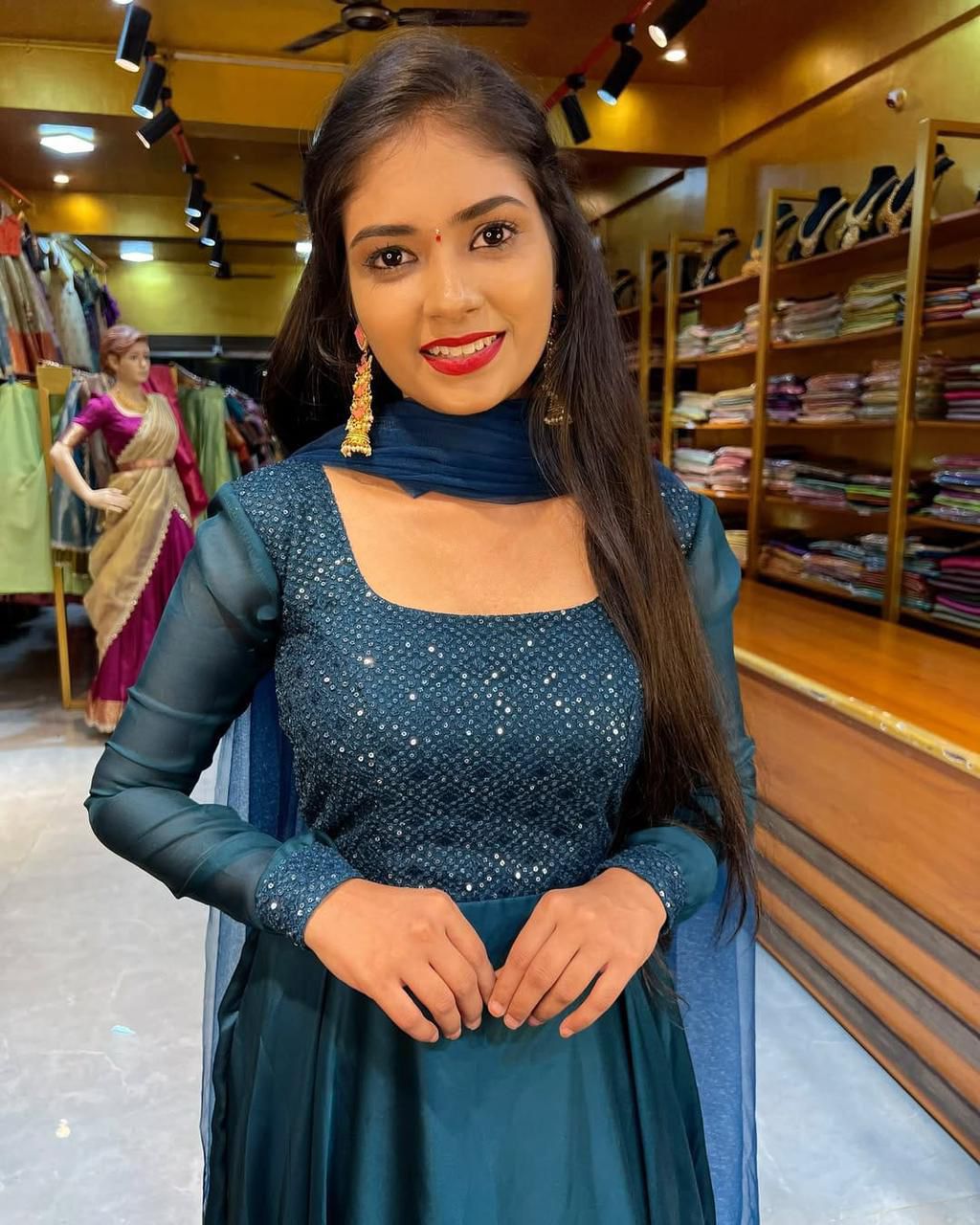 Prisha Embroidered Sparkling Georgette Anarkali Set with Dupatta